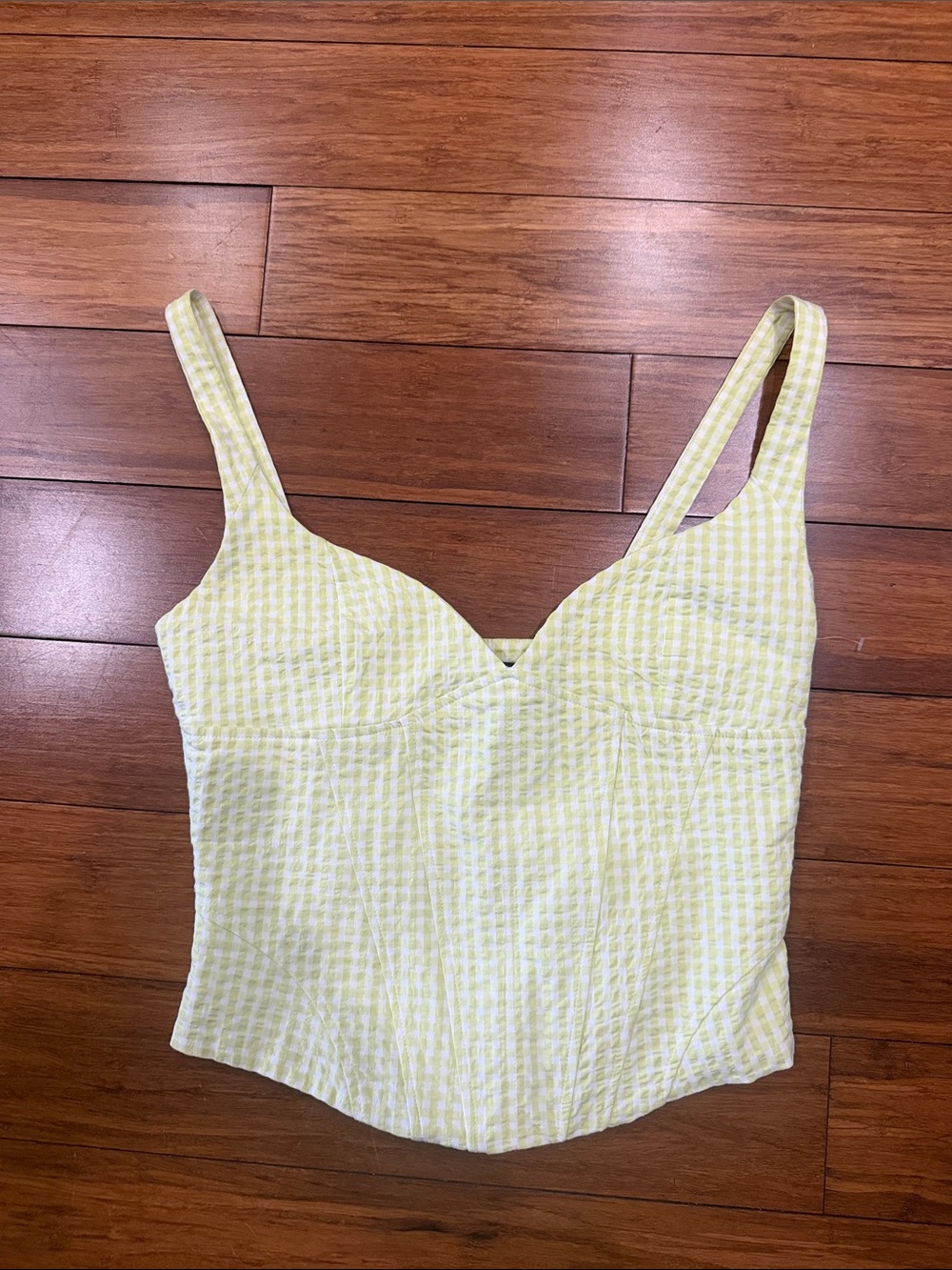 Zara green and white Gingham Sweetheart Crop Top